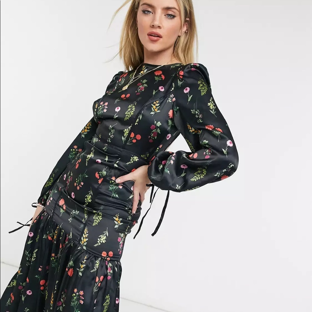 Asos Black Flora Midi Dress - Never Worn